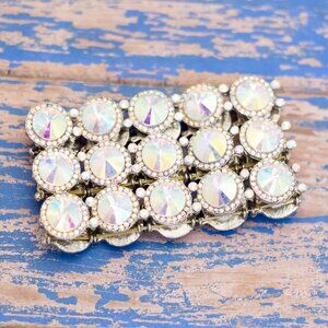 7 inch, Vintage Rhinestones Iridescent Silver Tone Bracelet - L30